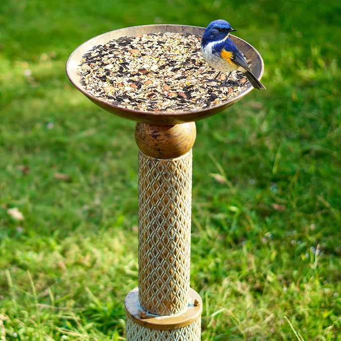 35.4" H×12.2" W Metal Bird Baths for Outdoors,Cylindrical Base Bird Bath,Vintage Bird Bath Bowl, Bird Feeder Seed Tray Garden Lawn Yard Decor