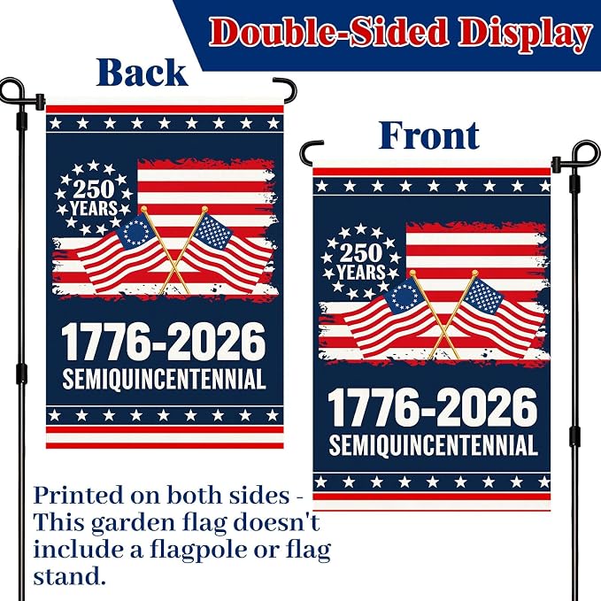 250 Anniversary USA Garden Flag, Double Sided Waterproof Patriotic American Flag 1776-2026, Outdoor Yard Decor 12x18