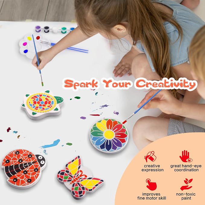 IFLOVE Paint Your Own Stepping Stones for Kids Craft Kits,Arts and Crafts for Kids Ages 4-8,5 Pack Painting Crafts for Girls Ages 8-12，Outdoor Toys Art Supplies Toddler Birthday Christmas Easter Gift