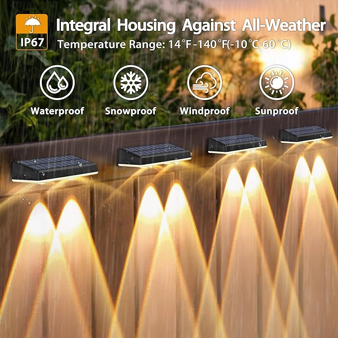 Solar Fence Lights Outdoor - 16 Pack RGB Fence Lights Solar Powered, 7 Color Modes & Warm White, IP67 Waterproof Dusk to Dawn Solar Powered Lights 12+ Hours for Fence/Backyard/Wall/Step/Patio/Deck