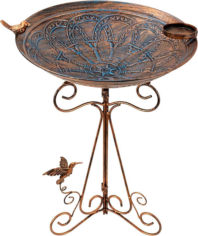 Bird Bath Large Bird Bath for Outside,Garden Bird Baths for Outdoors with Metal Pedestal Birdbath Vintage Bird Feeder Birdbaths Bowl with Folding Bracket