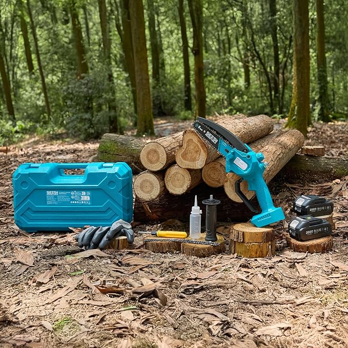 SEESII Chainsaw 6 Inch Mini Electric Chainsaw Cordless Battery Powered, 2026 Upgraded Hand Held Saw with 2x2000mAh Batteries for Wood/Tree Trimming, Chain Saw Gift for Men Husband Father Gardener
