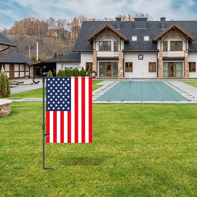 HOOSUN Garden Flag Stand Holder Pole Easy to Install Strong Sturdy Wrought Iron Fits 12.5" x 18" Mini Flag with 1 Tiger Clip Curved Hook with S Type 2 Pack