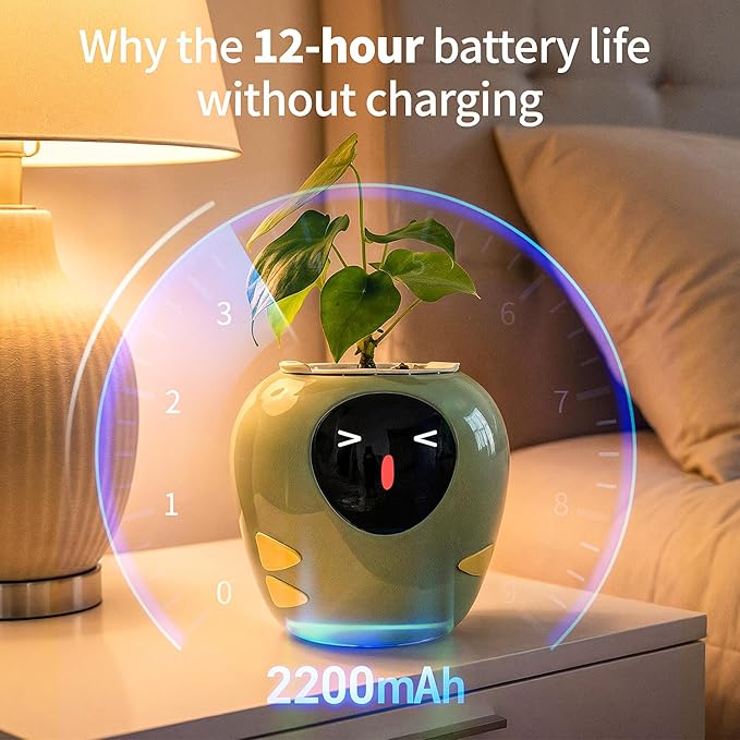 Plantbot Upgraded Large Smart Flower Pot Pet Planter Robot with Artificial Intelligence, Time Temperature Display, and Numerous Expressive Animations Based, for Indoor Decoration, Gifts (White)