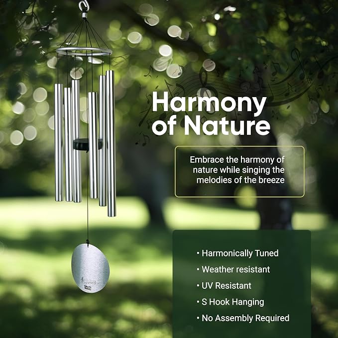 Nature’s Melody Aureole Tunes Wind Chimes – Outdoor Windchime with 6 Tubes Tuned to B Pentatonic Scale, 100% Rustproof Aluminum, Powder Finish & S Hook Hanger for Sympathy, Memorial Gift or Zen Garden