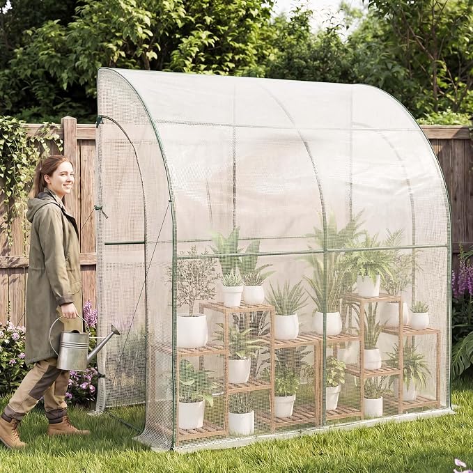 Gentingbro Lean to Greenhouse for Outdoors Portable Walk-in Greenhouse Steel Frame with PE Cover Anchor and Ropes White 79” x 40” x 83”