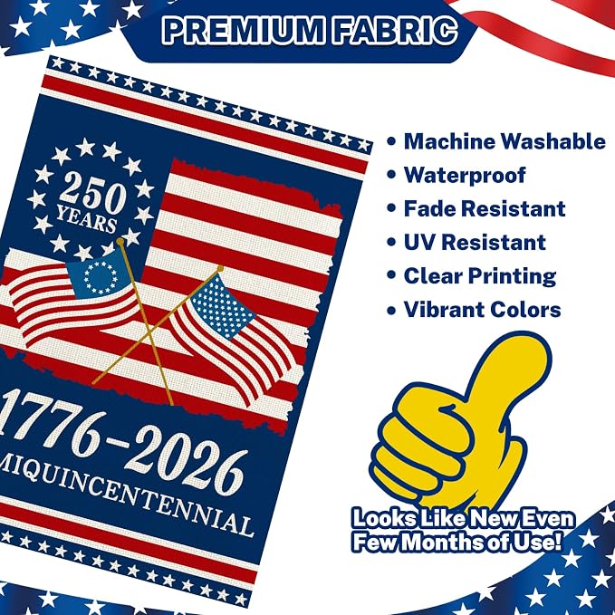 250 Anniversary Usa Garden Flags for Outside, 250 Anniversary USA Flag 1776-2026 Commemorative Patriotic Yard Sign Outdoor Stars & Stripes Design Banner 4th of July Decorations Double Sided Waterproof 250 Year American Flag 28x40 Inch