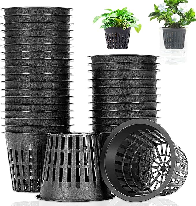 Panxxsen 50 Pack 3 Inch Net Pots Cups for Hydroponics, Slotted Mesh Net Cups for Aquaponics Orchids Vegetables, Heavy Duty Plastic Planting Baskets, Wide Lip Design