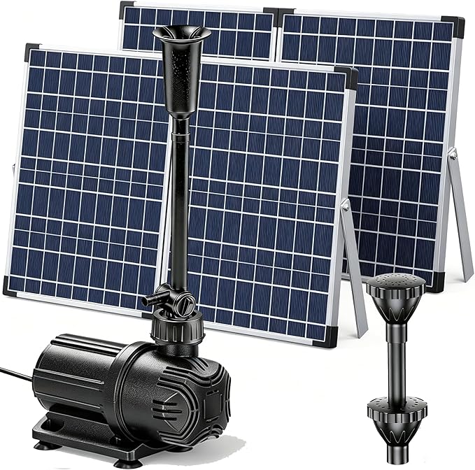 Antfraer 100W Solar Pond Pump, 1200GPH Solar Powered Water Fountain Pump with 3 Spray Nozzles, Solar Waterfall Pump & Solar Pond Aerator for Medium-Large Koi Pond Outdoor Garden Water Feature