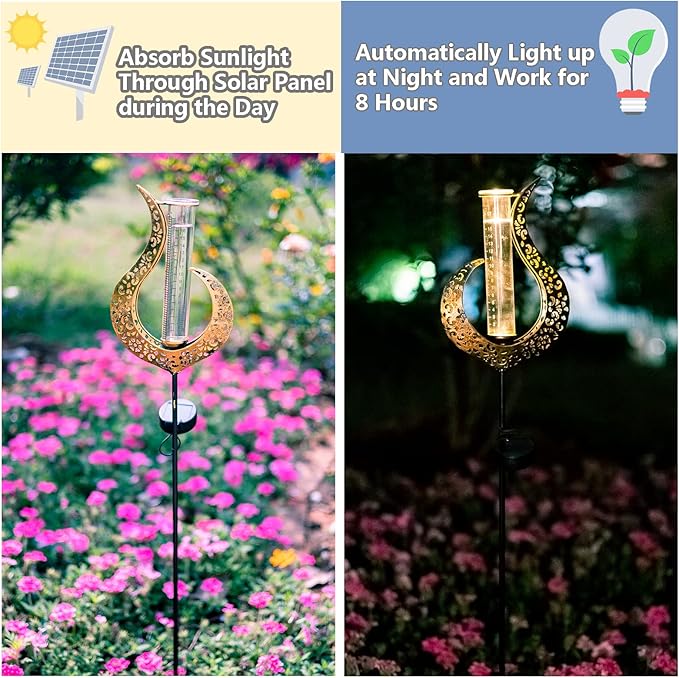 39'' Rain Gauge Outdoor - Solar Flame Design Rain Gauges for Yard, Lawn, Pathway, Patio
