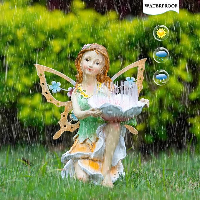 Suyorpe Solar Fairy Garden Statue Lights Outdoor Decor - Fairies Resin Waterproof Change Light Figurine for Patio Backyard Yard Lawn Decoration,Gift for Mom Grandma Wife