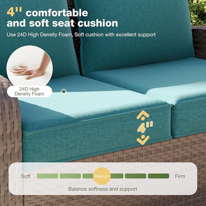 Aoxun Replacement Cushions for Outdoor Furniture, 4-Piece Outdoor Cushions for Patio Furniture, Deep Seat, Waterproof & Fade Resistant Couch Cushion for 4-Seat Patio Conversation Sets, Sky Blue