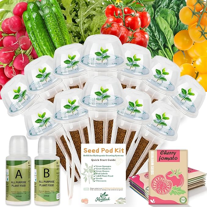 Salad Seed Pod for Aerogarden - 12 Fruit Hydroponic Refill Grow Pods with 6 Packets Seeds of Mini Cucumber, Arugula, Spinach, Cherry Radish & Tomato for Most Hydroponic Systems Ahopegarden, LETPOT