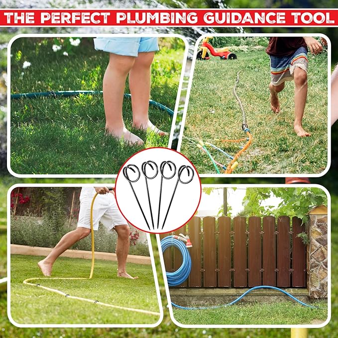 2 Pcs Garden Hose Guide Spike 14 Inch Heavy Duty Metal Hose Support Spike Iron Decorative Garden Stakes Protector to Keeps Flower Beds Plant Yard Lawn