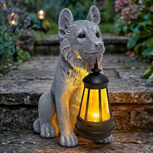 Solar Dog Garden Statue, Outdoor Decoration with Lantern for Yard, Patio, Lawn Outside, Ideal Christmas Birthday Mothers Day Gifts for Mom Women Grandma