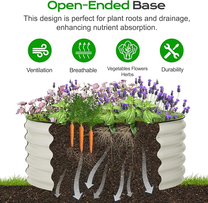 Aoodor 17" Tall 42" Metal Raised Garden Bed, Outdoor Planter Box and Raised Garden Kit for Vegetables, Flowers, Tomatoes Carrots and Herbs, Beige