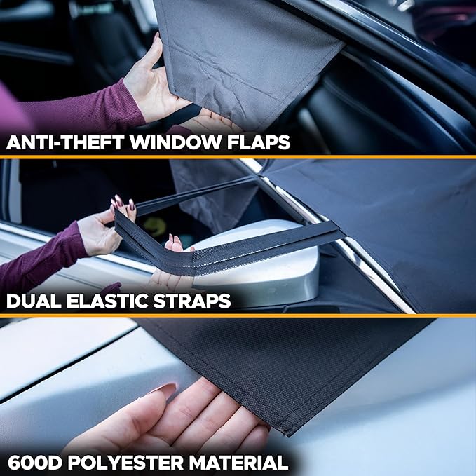 EcoNour Snow Cover for Tesla Model 3/Y| Windshield Cover for Ice and Snow | Heavy-Duty 600D Oxford Fabric with Windproof Double Elastic Straps | Waterproof & Sag-Proof