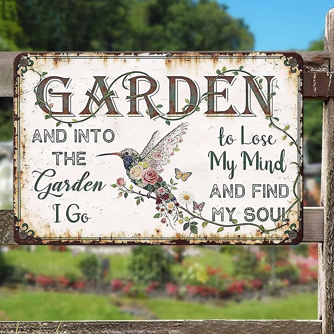 PEACHGARDEN Garden Signs Vintage Metal Sign Into The Garden To Lose My Mind Retro Gardening Poster Yard Wall Art Decor for Patio Greenhouse Backyard Cottage Outdoor 8x12 inch