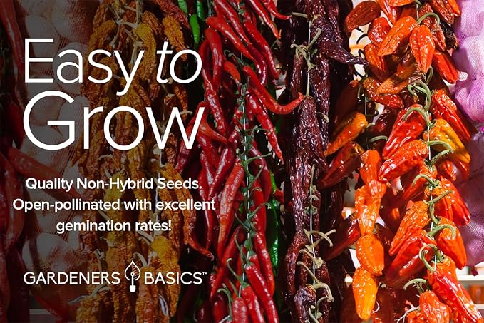 Gardeners Basics, Habanero Pepper Seeds for Planting - 5 Varieties Pack Hot Pepper Seeds, Red, Orange, Yellow, Chocolate, White Habanero Seeds Non GMO, Heirloom Garden Seeds