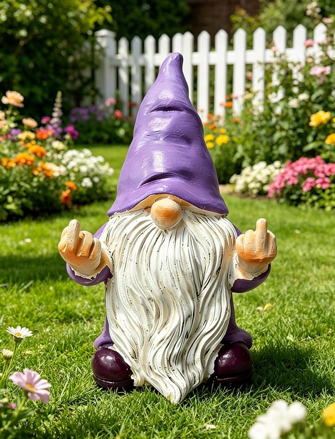 QINJIEJIE Lavender Purple Garden Gnomes Outdoor Funny Gnome 3.5in Naughty Gnomes for Fairy Garden Yard Decoration Lawn Ornament Gnome Statue for Home Decor