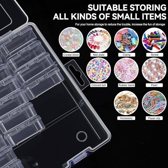 DILIBRA Bead Organizer Box, 46Pcs Small Bead Organizers and Storage Plastic Cases, Mini Clear Storage Containers Boxes with Hinged Lid for Diamond Painting Accessories Seed Jewelry Crafts