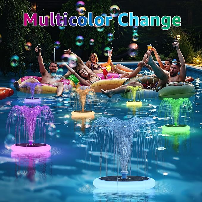 2-Pack Solar Fountain with RGB Lights 3.5W Solar Powered Bird Bath with 6 Nozzle and 4 Fixed Pipes for Pool Garden Pond and Fish Outdoor
