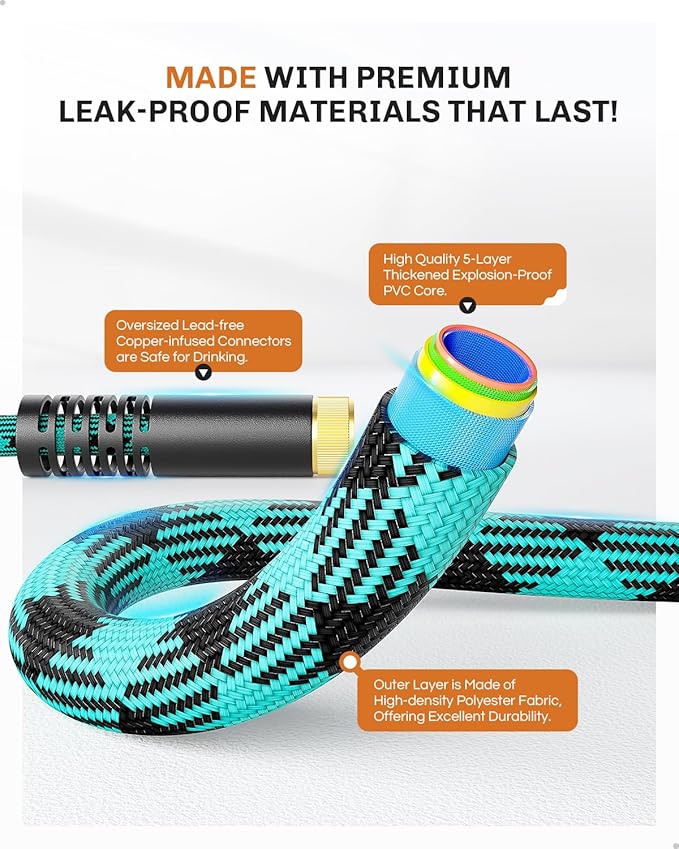 WELLUCK 50 FT Garden Hose - Ultra-Strong 3750D, Flexible Water Hose, Lightweight Non-Expanding hose with 10 Function Sprayer, Leak proof, Pressure Resistant for Yard, Outdoor