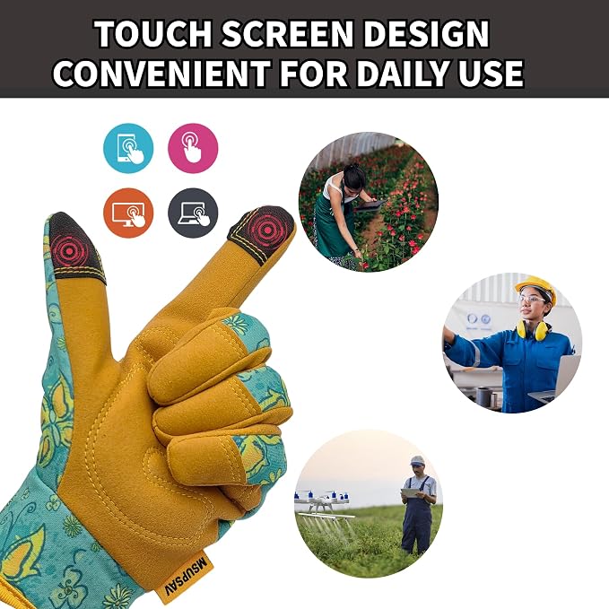 Gardening Gloves,Women Yard Work Garden Glove,Gifts | Thorn Proof,Puncture Resistant,Touchscreen,Gift,Leather,Spandex