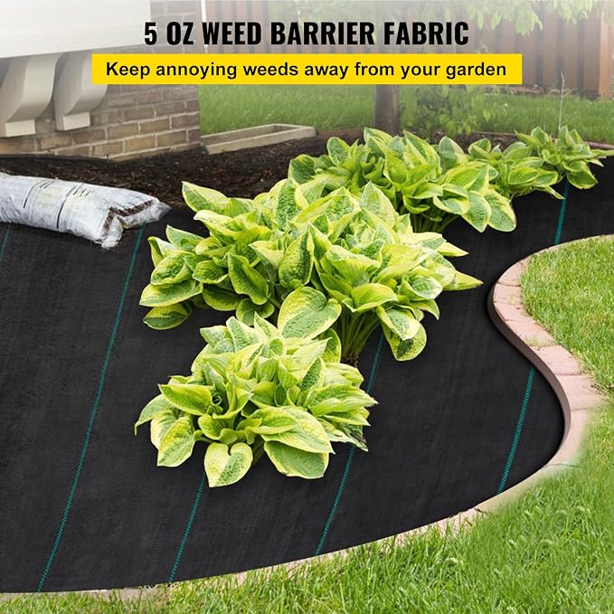 VEVOR Weed Barrier Landscape Fabric, Heavy Duty 5x250FT 5oz Woven Garden Fabric Weed Barrier, Weed Control Fabric Ground Cover, Geotextile Fabric, Weed Block Gardening Mat, Driveway Fabric Landscaping
