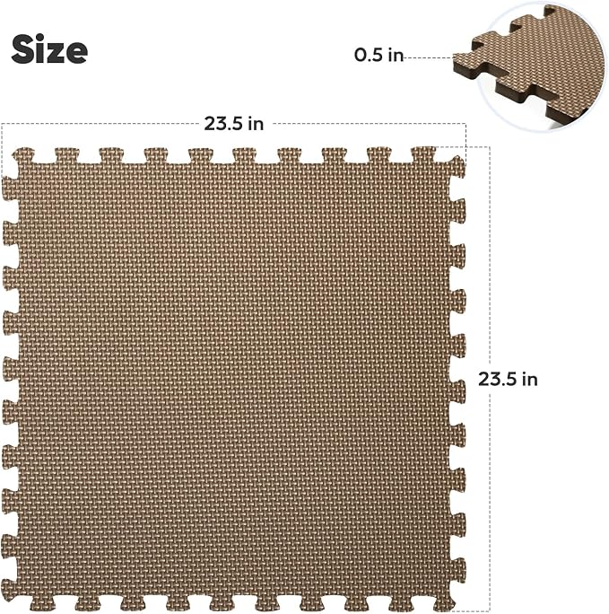 Home Gym Mat, Puzzle Exercise Mat, EVA Interlocking Foam Floor Tiles for Home Workout Equipment and Kids' Play Areas - Blue, 24 in x 24 in x ½ in - (Brown, 16 Pack(64 SQ FT))