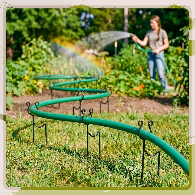 U0U 6 Pack Metal Garden Hose Guide Spike,10.6Inch Hose Guides for Garden,Heavy Duty Garden Hose Stakes for Keeps Garden Hose Out of Flower Beds and Plant Protection (6, Black)