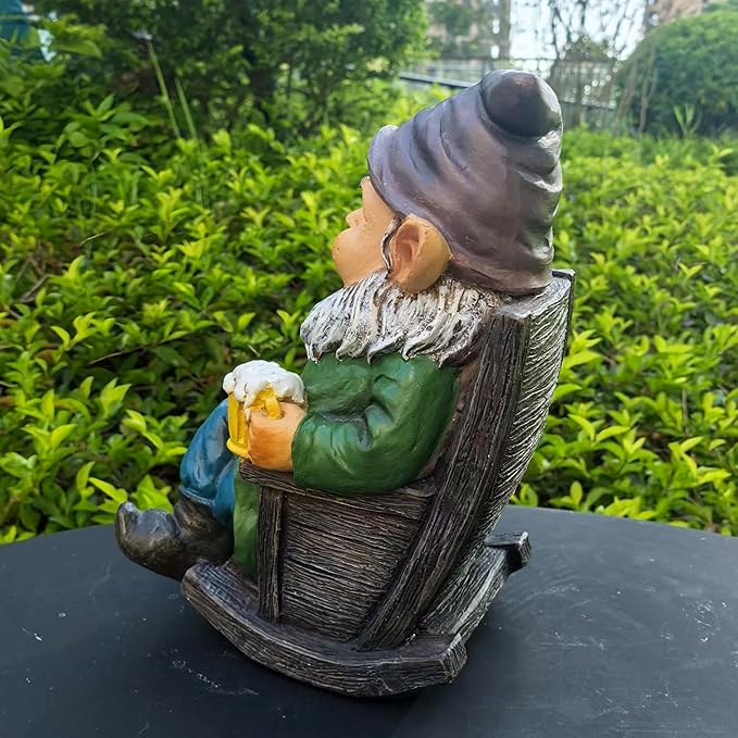 Drinking Beer Garden Gnome Statue Decoration, Figurine Ornament for Indoor Outdoor Home Patio Yard Lawn(Purple)