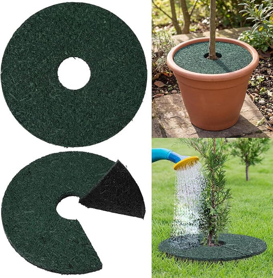 Peryiter 2 Pcs Double Side Rubber Mulch Tree Ring, Heavy Duty Rubber Mulch Mat, Tree Root Protector Mat Reversible Round Root Ring Weed Barrier for Prevent Animal Dig (Green)