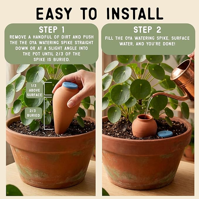 GrowOya Watering Spike for Indoor Plants |16oz self Watering Terracotta Pot| Slow Release Plant Watering Device for Pots 8 Inches or Larger| Decorative self Watering Planter Insert