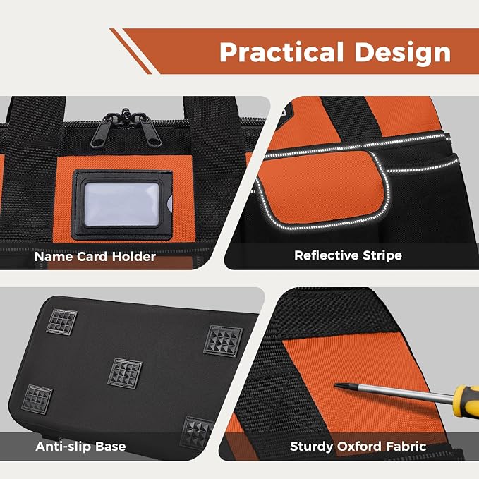 16-Inch Heavy Duty Tool Bag, 22 Pockets Empty Tool Box Organizer Storage, Soft Tote Toolbox Organization Portable Handle Carrying Work Toolbag, Father Day Gifts Men Electrician Mechanic, Orange
