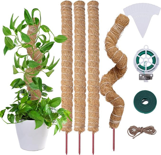 AlisisFores 4 Pcs Bendable Moss Pole for Monstera Plant Support，24 Inch Handmade Coir Pole Stick for Climbing Plants Indoor Plant Stakes for Potted Plants to Grow Upwards