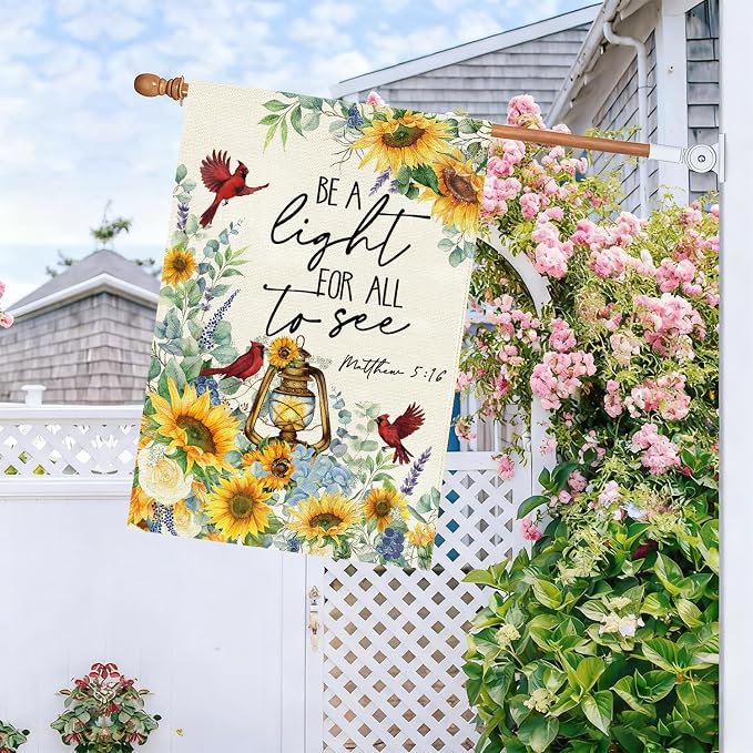 Baccessor Spring Summer House Flag 28x40 Inch Double Sided Burlap,Sunflowers Cardinal Floral Flowers Large Garden Flag Holiday Yard Porch Patio Outdoor Outside Decoration