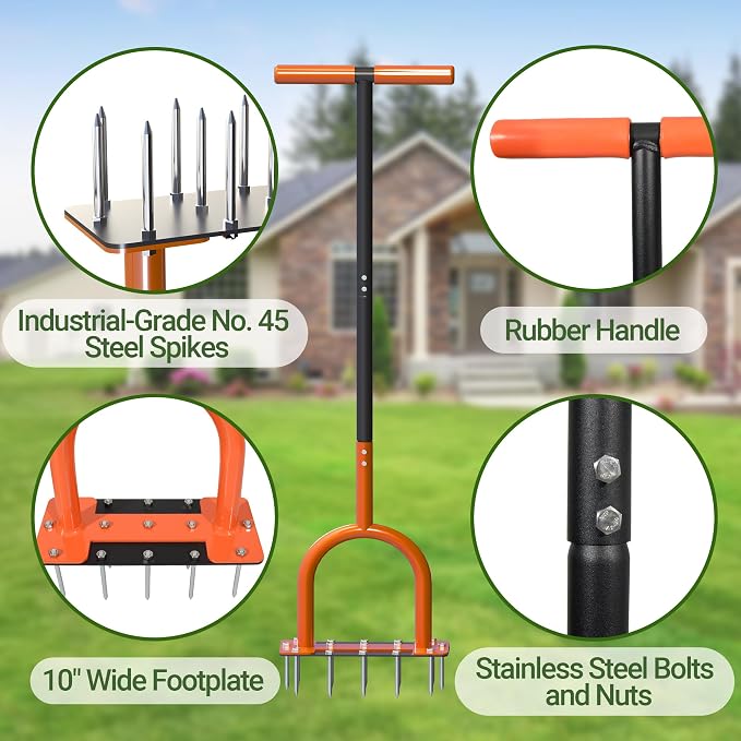 39in Lawn Aerator with 15 Industrial-Grade No.45 Steel Spikes Aerator Lawn Tool Manual Yard Aerator Grass Aerator Aeration Tool for Lawn, Yard, Garden, Compacted Soil