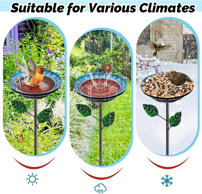 4 PCS Metal Bird Baths for Outdoors, Small Garden Bird Bath with Metal Stake, Hummingbird Feeder for Yard Lawn Decoration (Retro Double Color Splicing)