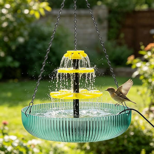 3-Tier Hanging Solar Bird Bath Fountain, Solar Pump Cascading Water Feeder with 16.4FT Cord, Large Bird Bowl for Hummingbirds Wild Birds, Outdoor Garden Patio Backyard Solar Powered Decor