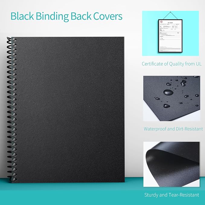 Binditek 200 Pack Binding Covers and Backs Set, 8.5 x 11 Inches, 100 Clear PVC (10 Mil), 100 Sand-Textured Polycovers (12Mil), Letter Size