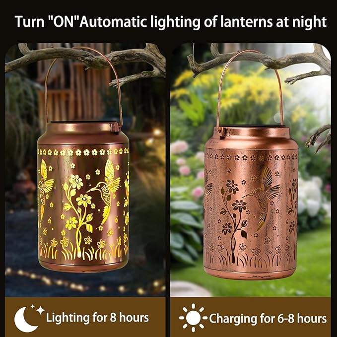 Solar Lanterns Hummingbird Outdoor for Women - Elegant Hanging Lights for Garden Patio Yard Backyard Decor Christmas Birthday Gifts Mothers Day Gifts for Mom Grandma Wife Seniors