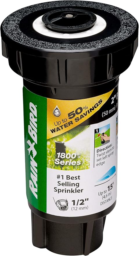 Rain Bird 1802HV15PR Pressure Regulating (PRS) High Efficiency Professional Pop-Up Sprinkler, Adjustable 0° - 360° Pattern, 8' - 15' Spray Distance, 2" Pop-up Height