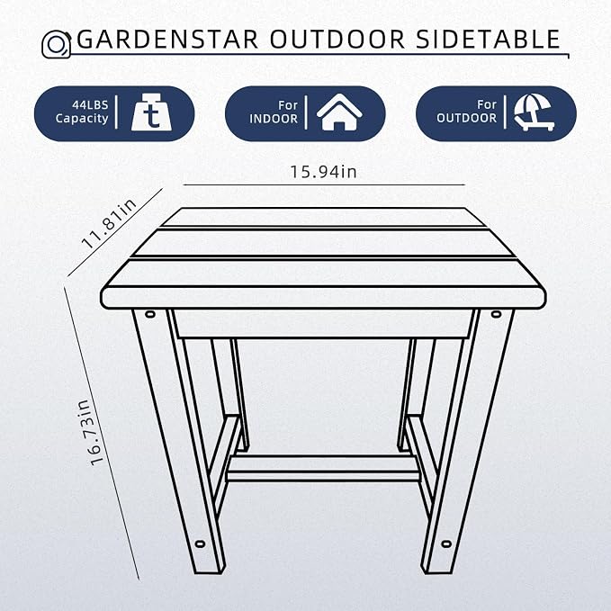 GARDENSTAR Adirondack Square Side Table,one-Tier Outdoor end Table, Patio Side Table for Pool,Porch,Backyard,Relaxing Companion (Blue)