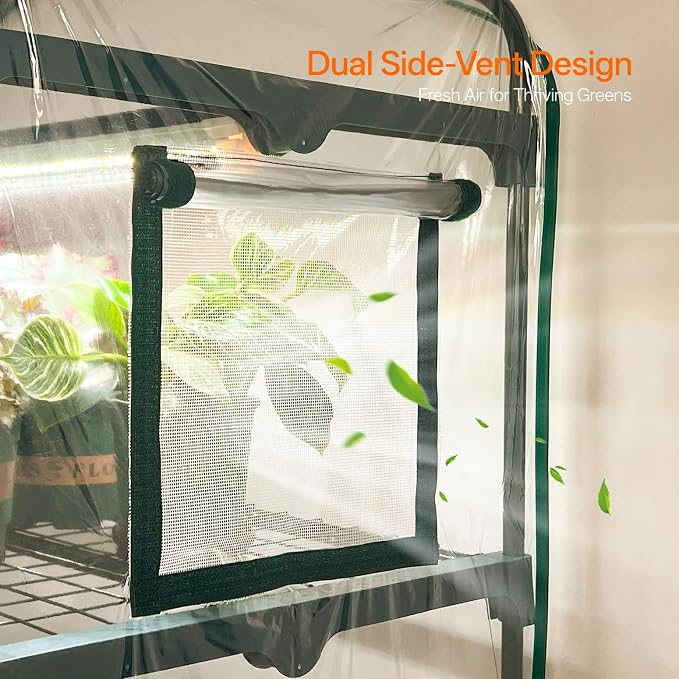 Bstrip Indoor Greenhouse with Grow Light, 4-Tier Mini Green House, 4Pcs Grow Lights for Indoor Plants with Timer, Zippered PVC Grow Tent with Airflow Windows, Indoor Greenhouse Cabinet 35x19.3x63in