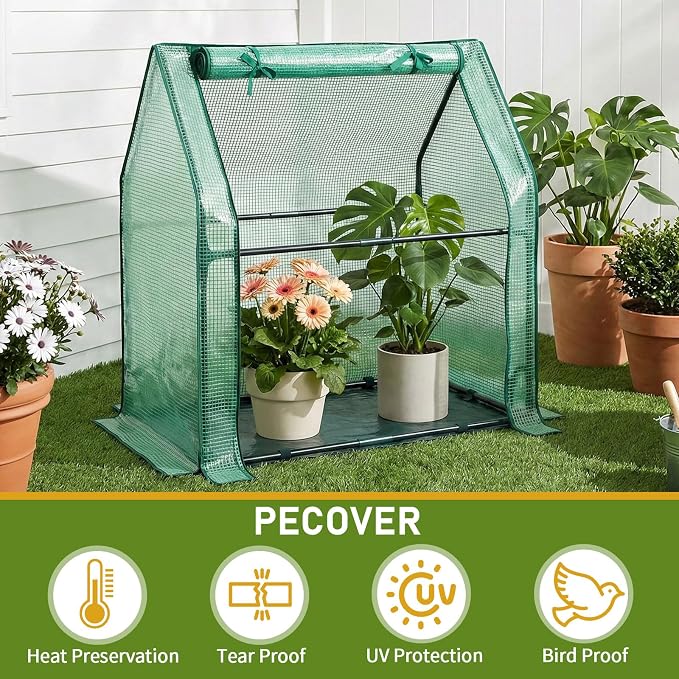 Mini Greenhouse for Indoor Outdoor,36"x18"x33" Tabletop Portable Green House with Waterproof Pad for Small Plants Nursery Germination (Green)