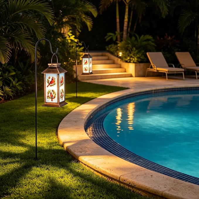 Solar Lanterns for Garden Decor, Waterproof Design Solar LED Hanging Lights for Yard, Patio, Lawn, and Porch, Gifts for Mom, Grandma(Floral Hoop)