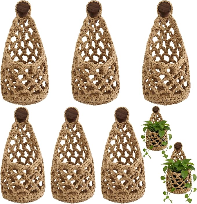 6 Pk Wall Planters for Indoor Macrame Plant Hanger Boho Wall Mounted Flower Baskets Hanging Planter, Plants and Pots are Not Included(Linen Color,5 x 9 Inch、 4 x 8 Inch)