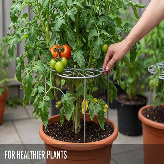 Plant Support Ring for Most Plants – Heavy Duty Metal Cage for Flowers, Vegetables, Tomatoes, Peonies, Roses – Garden Stake for Indoor/Outdoor Pots – No Tools Needed (L)