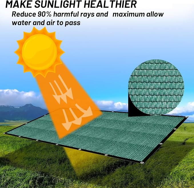 Cool Area 90% Sun Shade Cloth Mesh Tarp with Grommets for Plant Cover 6x12ft Patio Canopy Garden Pergola Greenhouse Car Barn Kennel Dark Green